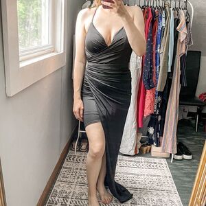 Bariano Australia Ruched Asymmetric Formal Gown Black Open Back S